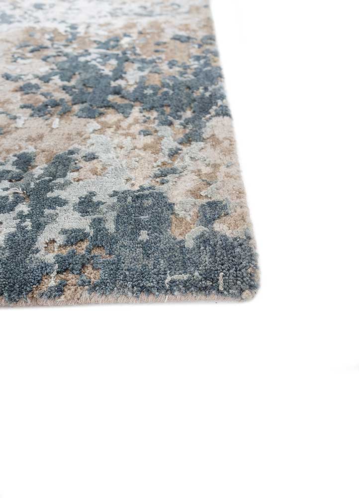 provenance blue wool and bamboo silk Hand Knotted Rug - Corner