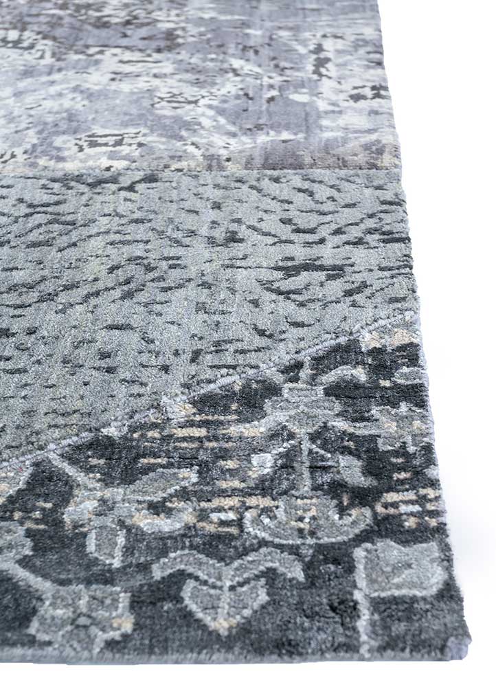 provenance grey and black wool and bamboo silk Hand Knotted Rug - Corner