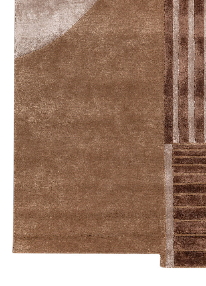 come around beige and brown wool and viscose Hand Tufted Rug - Corner come around beige and brown wool and viscose Hand Tufted Rug - Corner