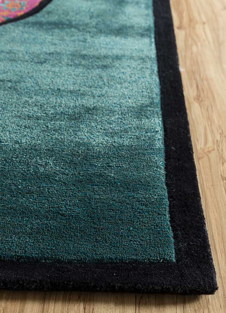 concoction green wool and viscose Hand Tufted Rug - Corner