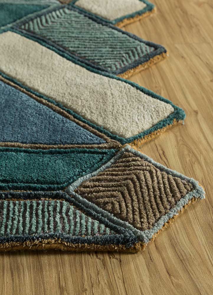 archetype blue wool and viscose Hand Tufted Rug - Corner