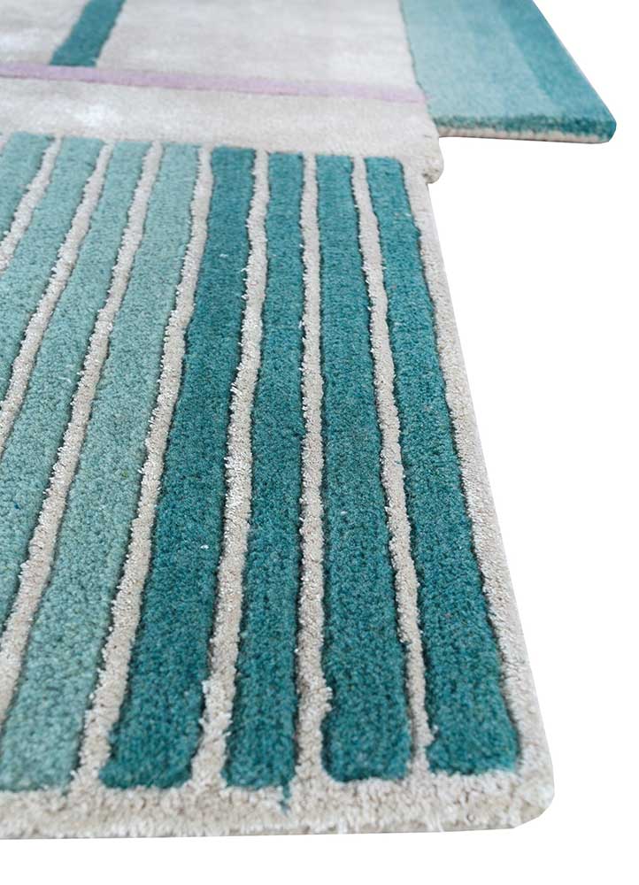 vyom green wool and viscose Hand Tufted Rug - Corner