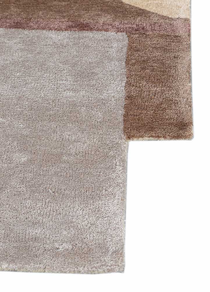 vyom beige and brown viscose Hand Tufted Rug - Corner