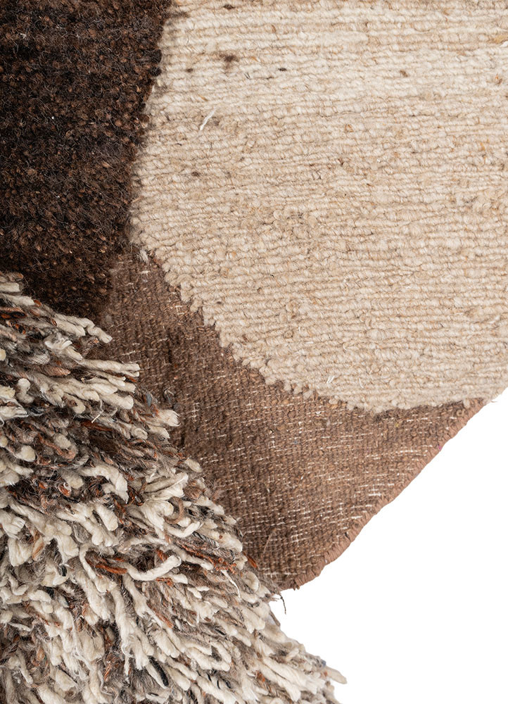 wall installation beige and brown wool Hand Knotted Rug - Corner wall installation beige and brown wool Hand Knotted Rug - Corner