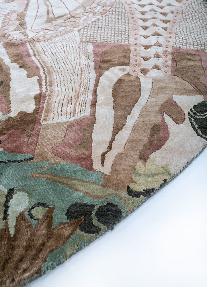 inde rose green wool and silk Hand Knotted Rug - Corner inde rose green wool and silk Hand Knotted Rug - Corner