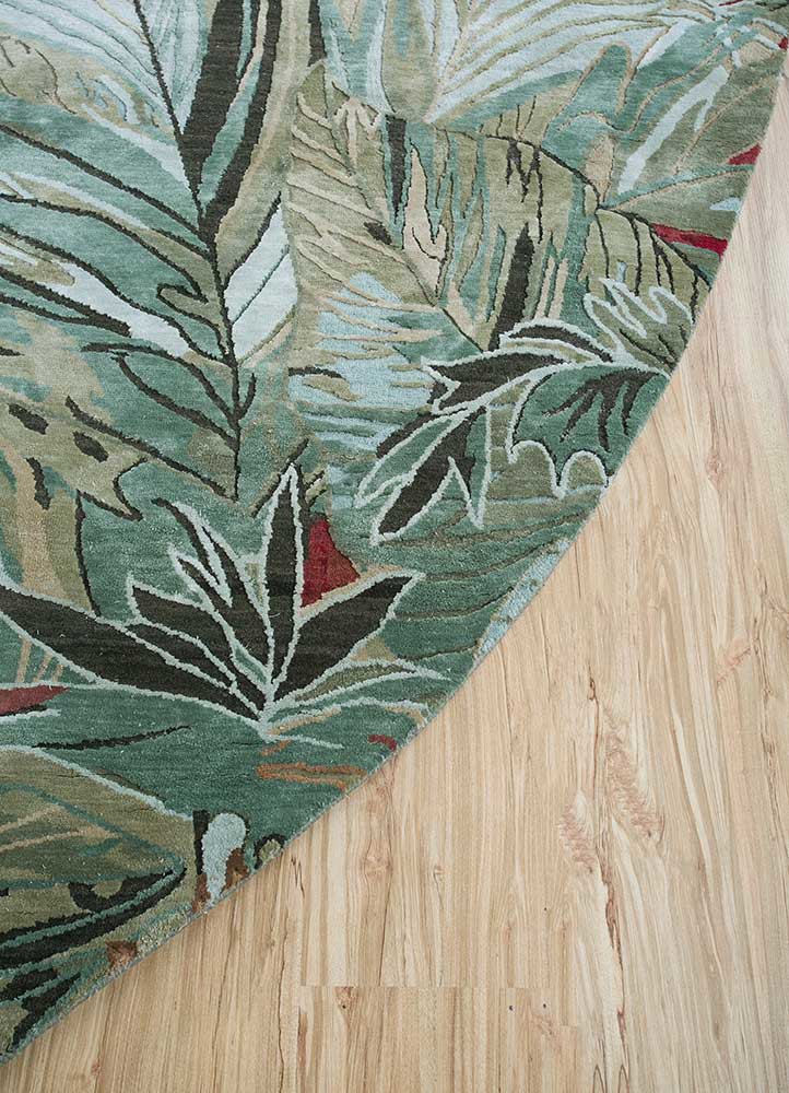 inde rose green wool and silk Hand Knotted Rug - Corner inde rose green wool and silk Hand Knotted Rug - Corner