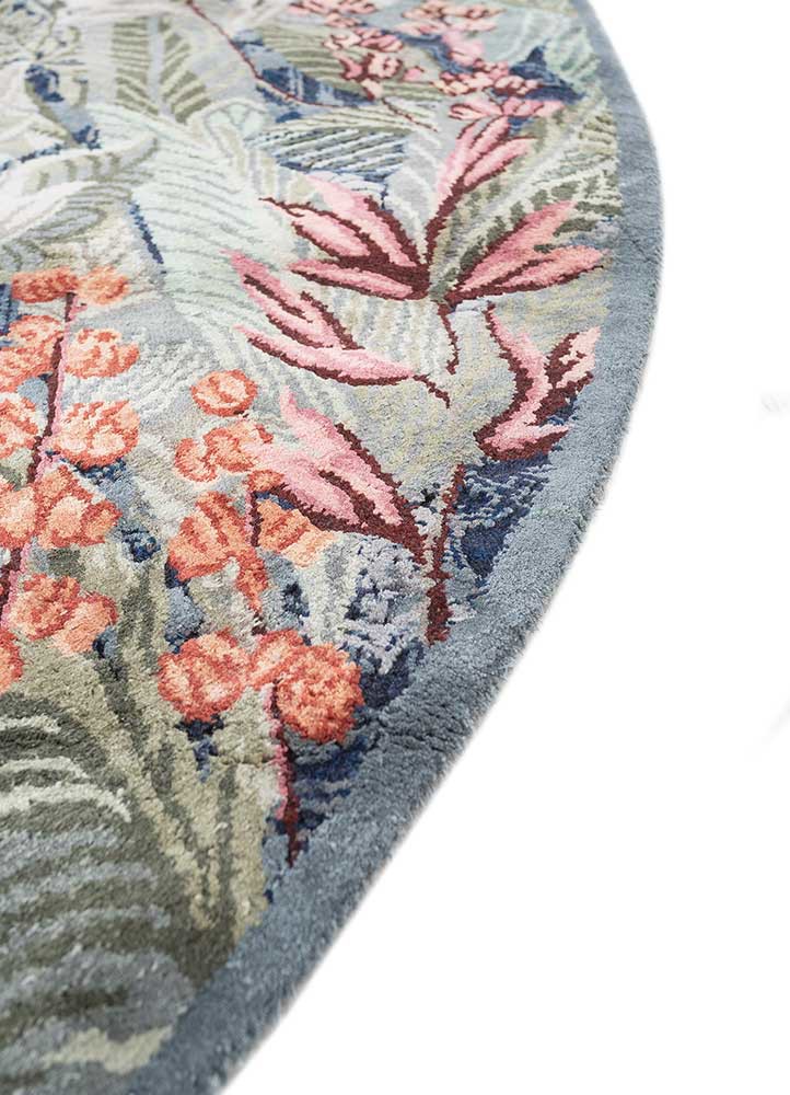 inde rose blue wool and silk Hand Knotted Rug - Corner inde rose blue wool and silk Hand Knotted Rug - Corner