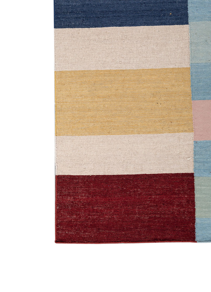 checkers ivory wool Flat Weaves Rug - Corner