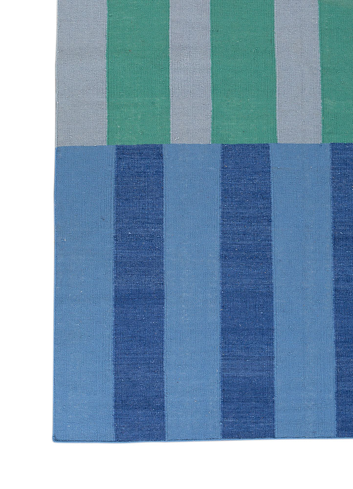 checkers blue wool Flat Weaves Rug - Corner
