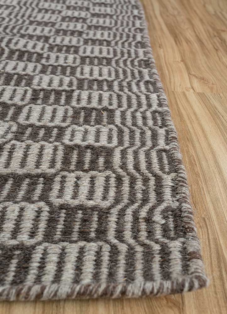 abrash beige and brown wool Flat Weaves Rug - Corner