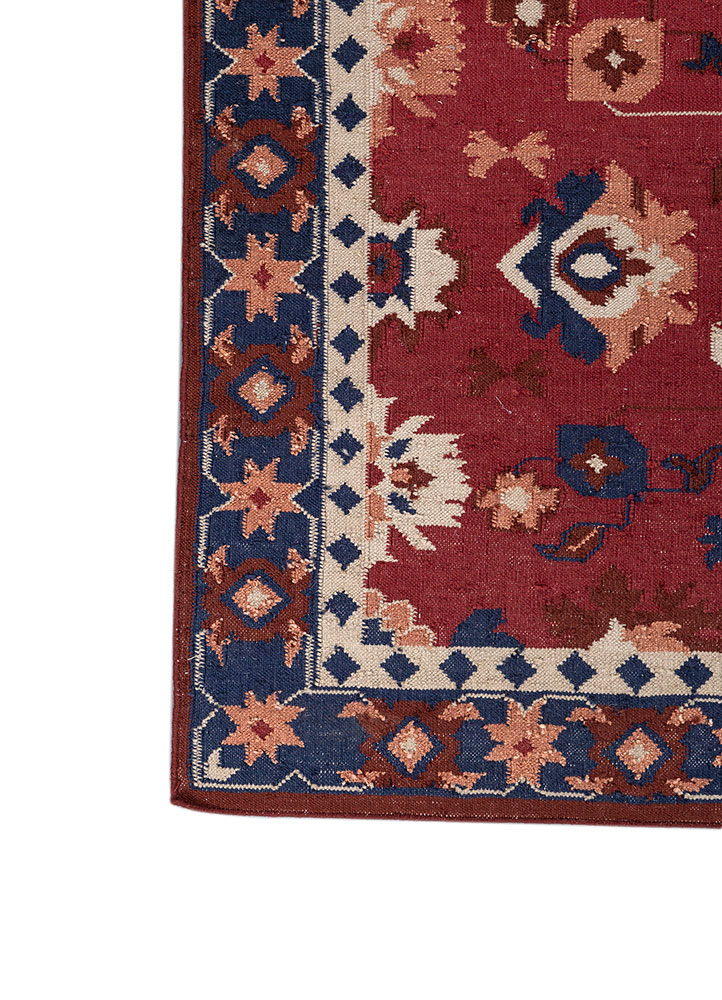 bedouin red and orange wool Flat Weaves Rug - Corner bedouin red and orange wool Flat Weaves Rug - Corner