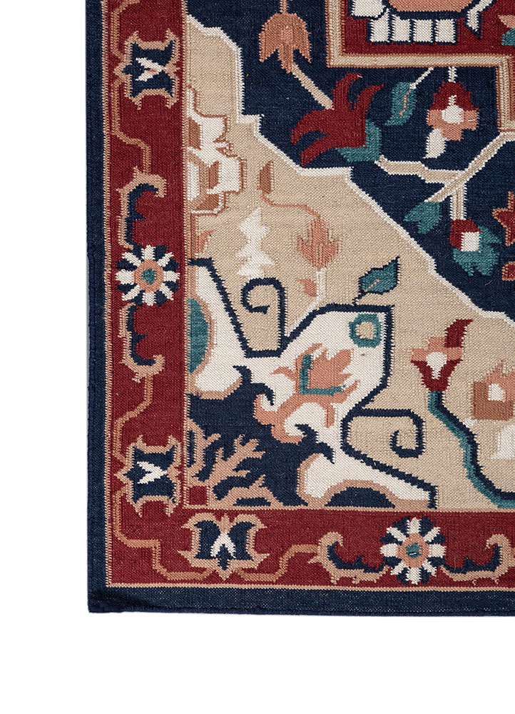 bedouin blue wool Flat Weaves Rug - Corner
