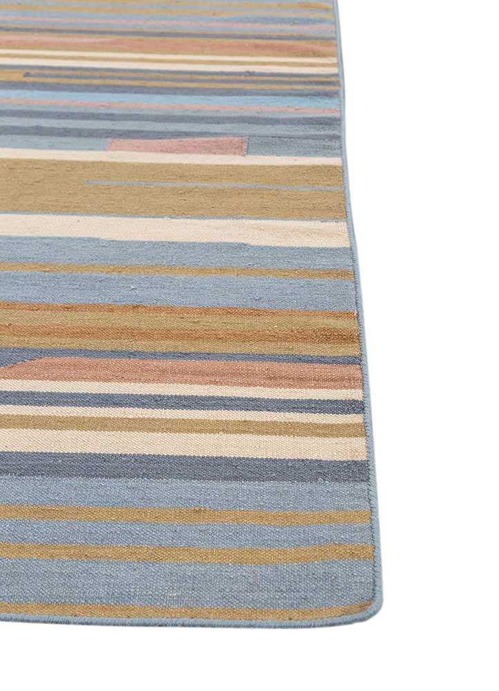 indusbar blue wool and viscose Flat Weaves Rug - Corner