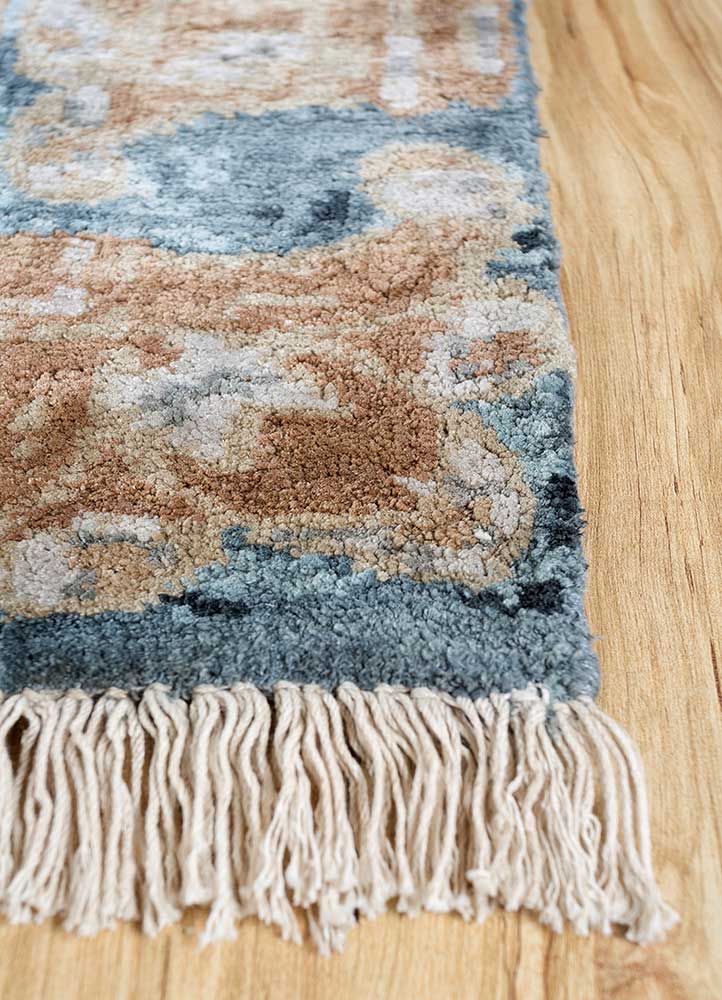 woven gems blue silk Hand Knotted Rug - Corner