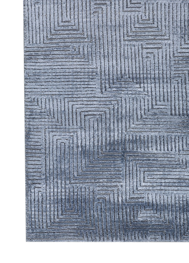 azalea blue wool and bamboo silk Hand Knotted Rug - Corner