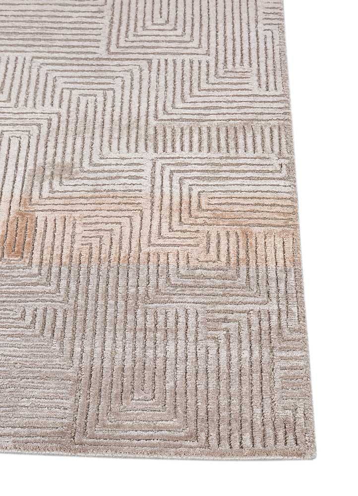 azalea beige and brown wool and bamboo silk Hand Knotted Rug - Corner