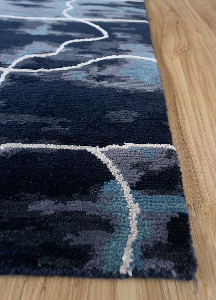 clan blue wool and bamboo silk Hand Knotted Rug - Corner