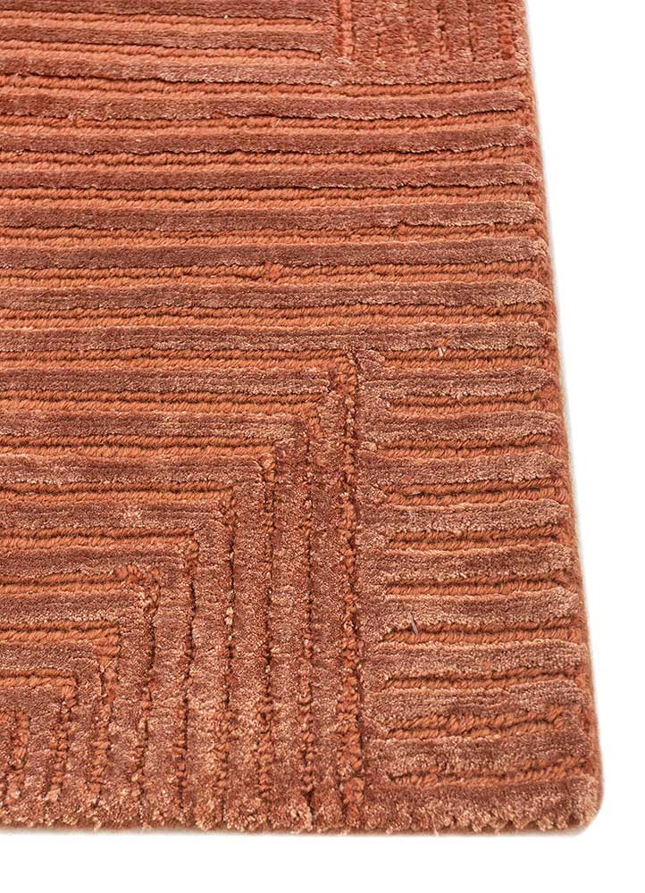 azalea red and orange wool and bamboo silk Hand Knotted Rug - Corner