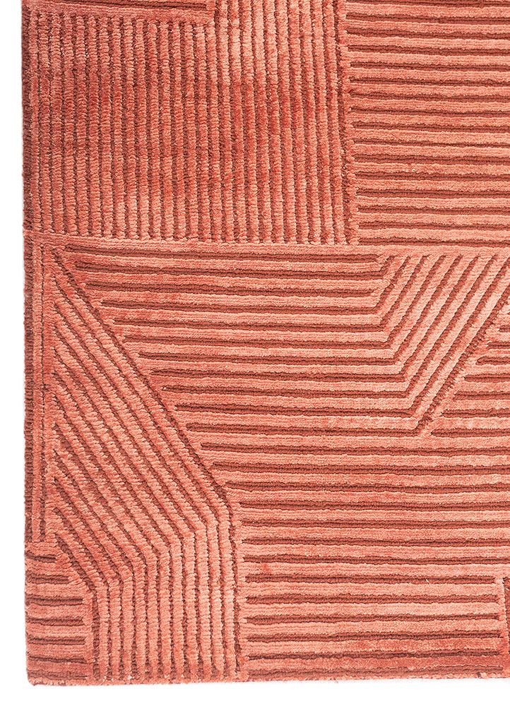 azalea red and orange wool and bamboo silk Hand Knotted Rug - Corner
