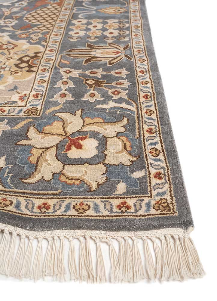 cyanna blue silk Hand Knotted Rug - Corner