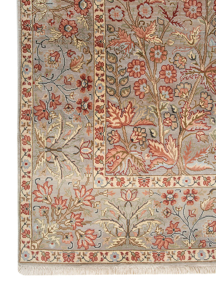 gulmarg ivory silk Hand Knotted Rug - Corner