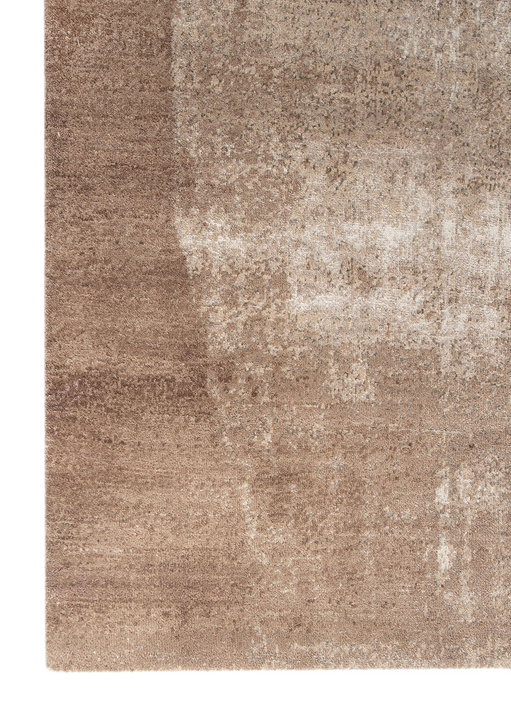 entropy beige and brown wool and bamboo silk Hand Knotted Rug - Corner