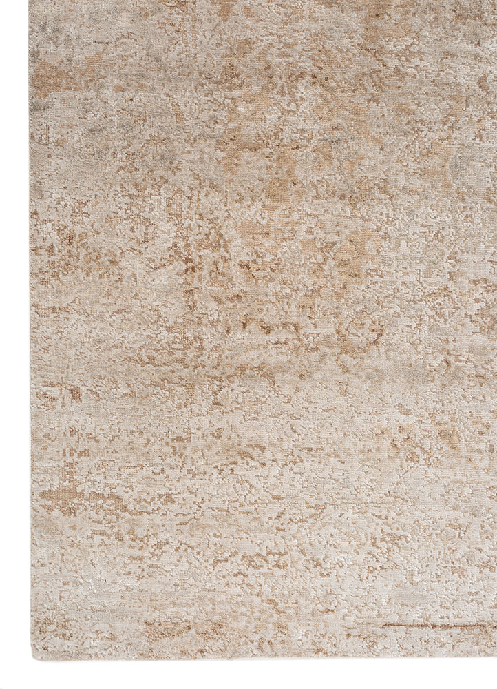 far east ivory wool and bamboo silk Hand Knotted Rug - Corner