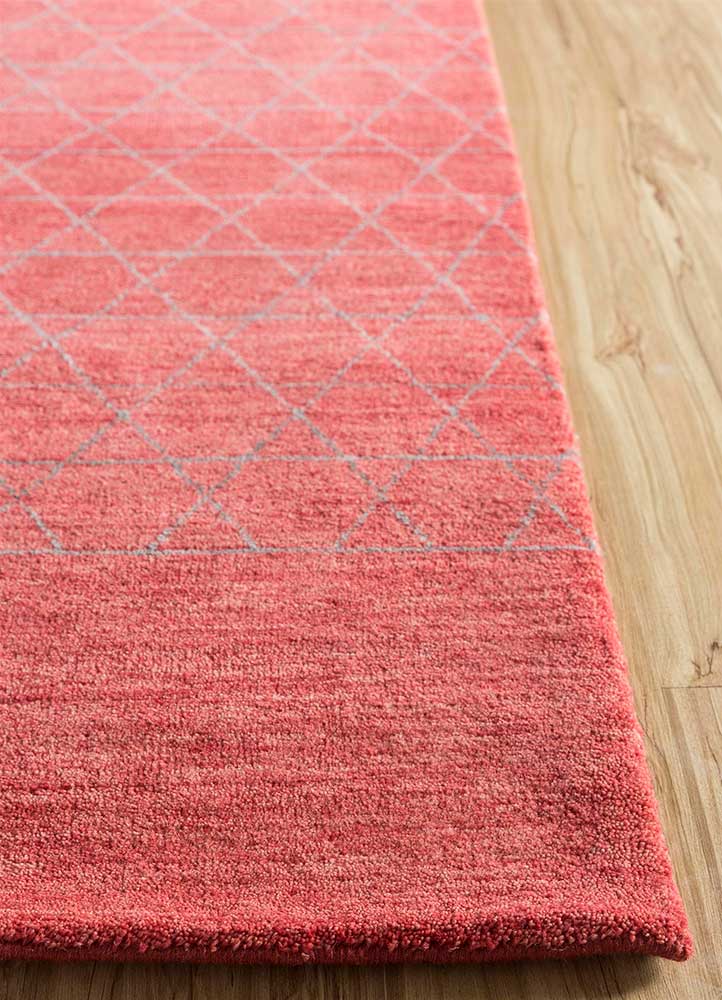 kolam red and orange wool and bamboo silk Hand Knotted Rug - Corner