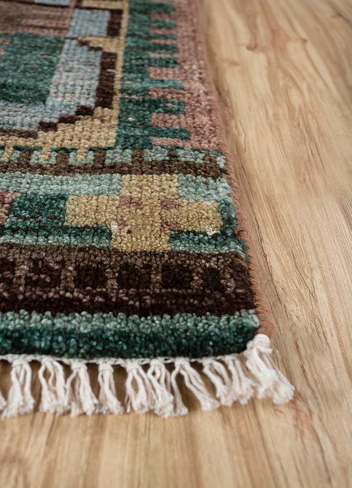 savana blue afghan wool Hand Knotted Rug - Corner