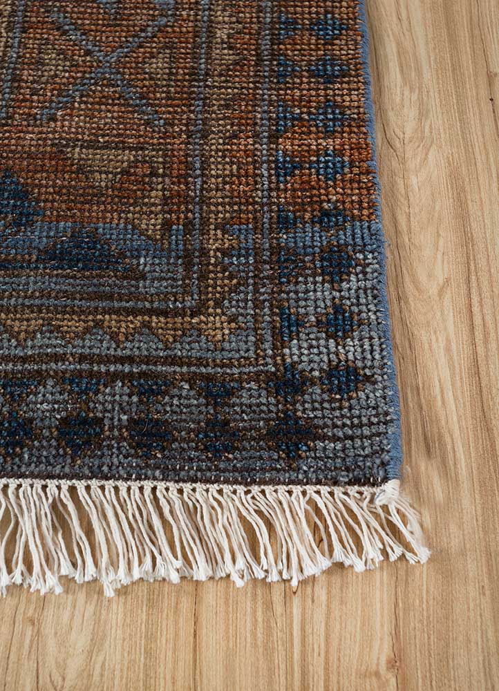 savana blue wool Hand Knotted Rug - Corner