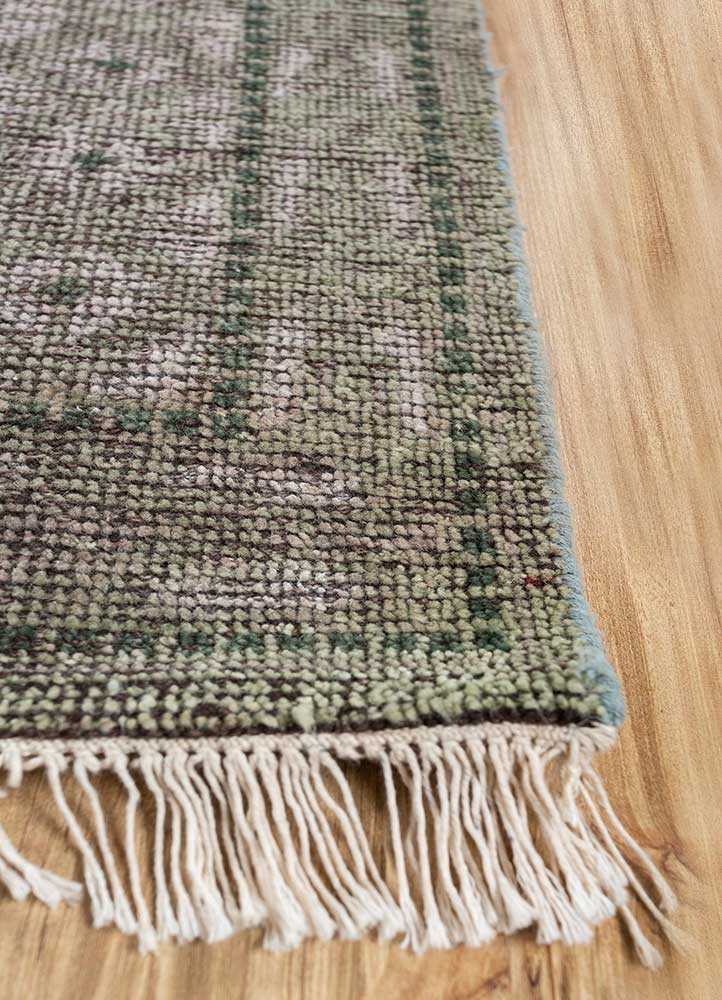 erbe green wool Hand Knotted Rug - Corner