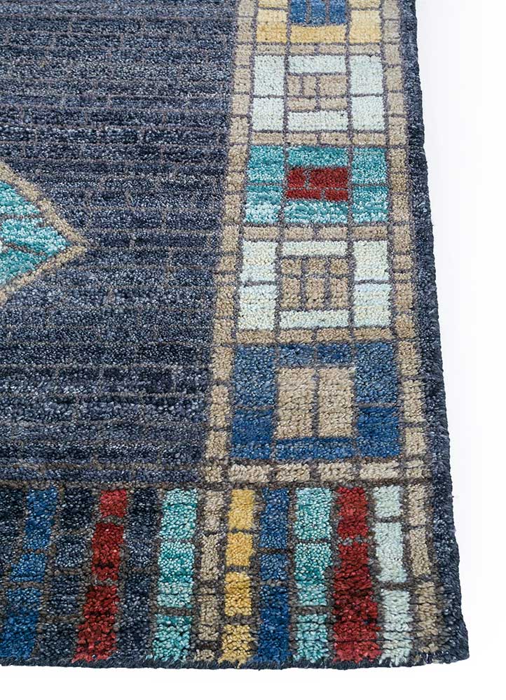 clan multi afghan wool Hand Knotted Rug - Corner