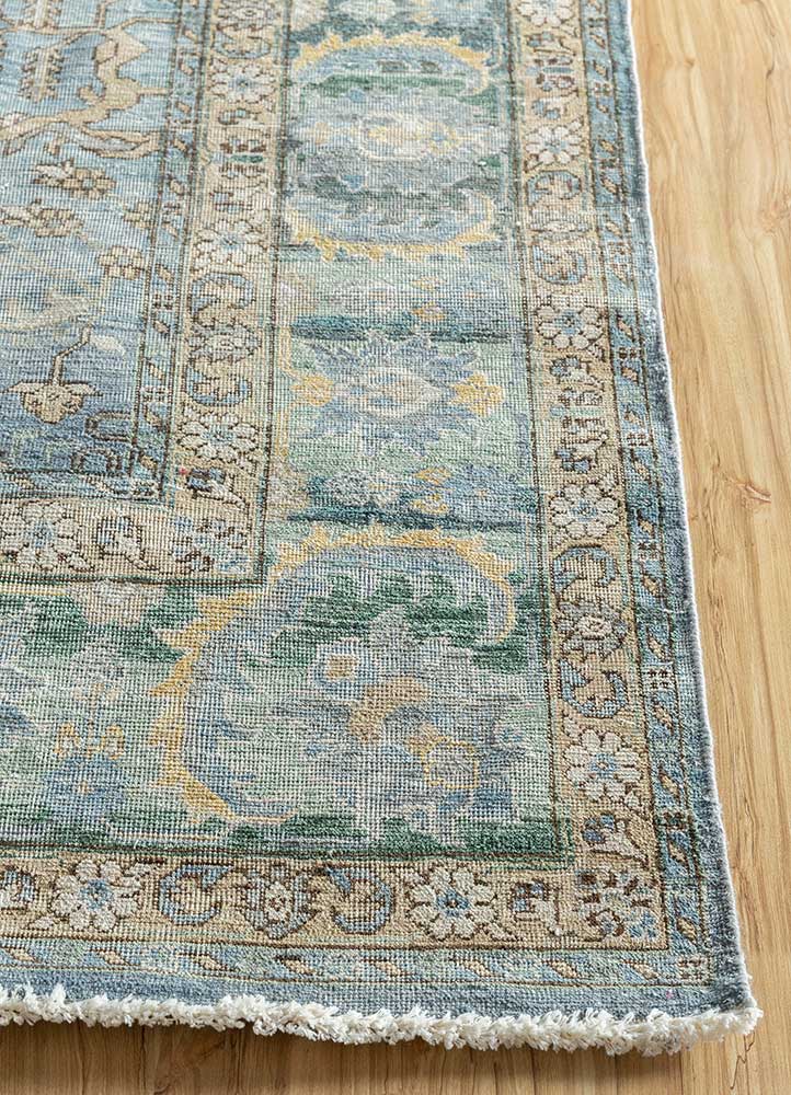 someplace in time blue wool Hand Knotted Rug - Corner