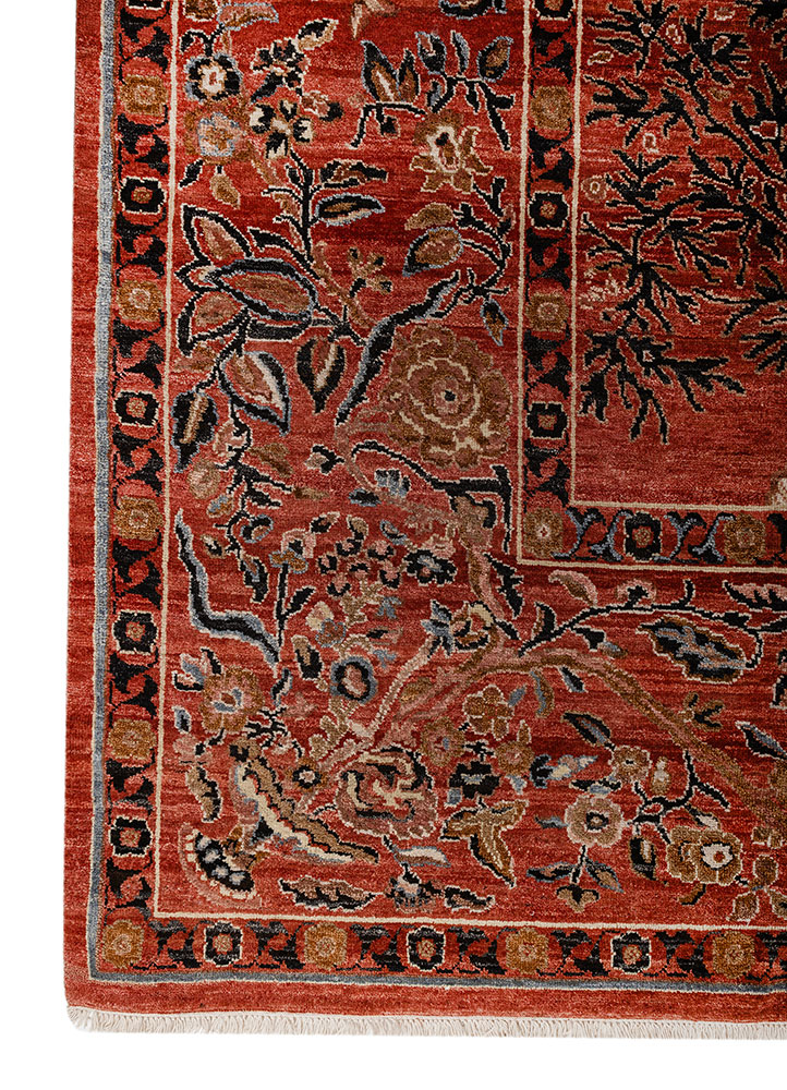 aprezo red and orange wool Hand Knotted Rug - Corner