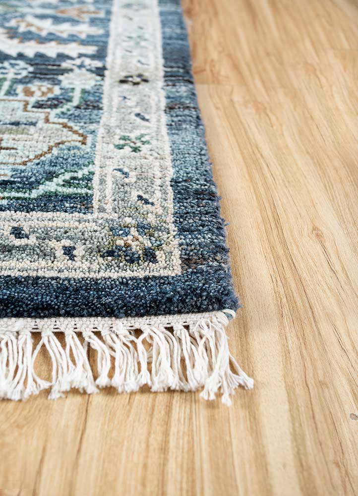 erbe blue wool Hand Knotted Rug - Corner