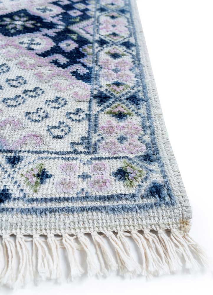 cyanna blue wool and silk Hand Knotted Rug - Corner