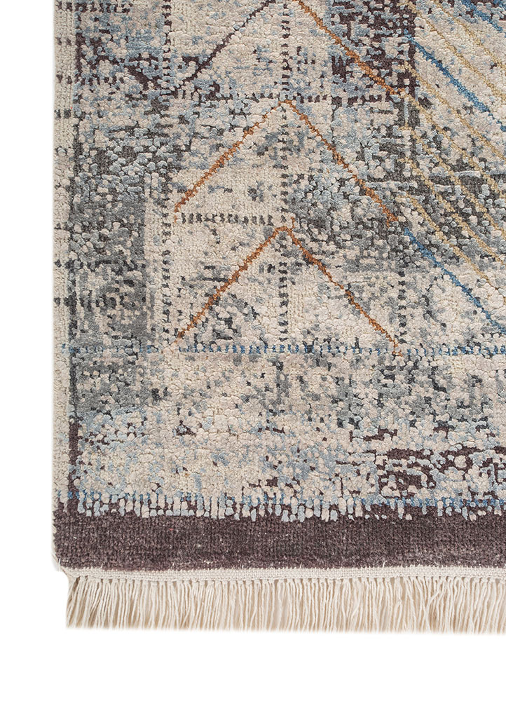 entropy blue wool and silk Hand Knotted Rug - Corner entropy blue wool and silk Hand Knotted Rug - Corner