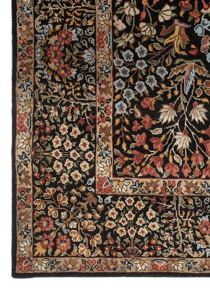aprezo grey and black wool and silk Hand Knotted Rug - Corner