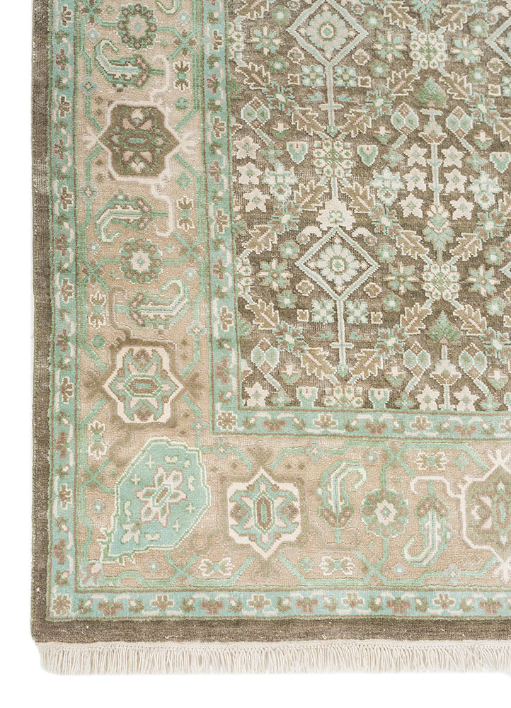 aurora green wool and silk Hand Knotted Rug - Corner aurora green wool and silk Hand Knotted Rug - Corner
