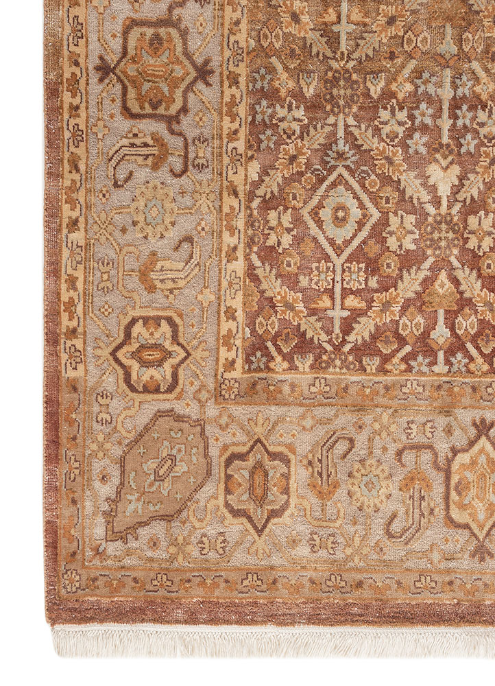 aurora red and orange wool and silk Hand Knotted Rug - Corner