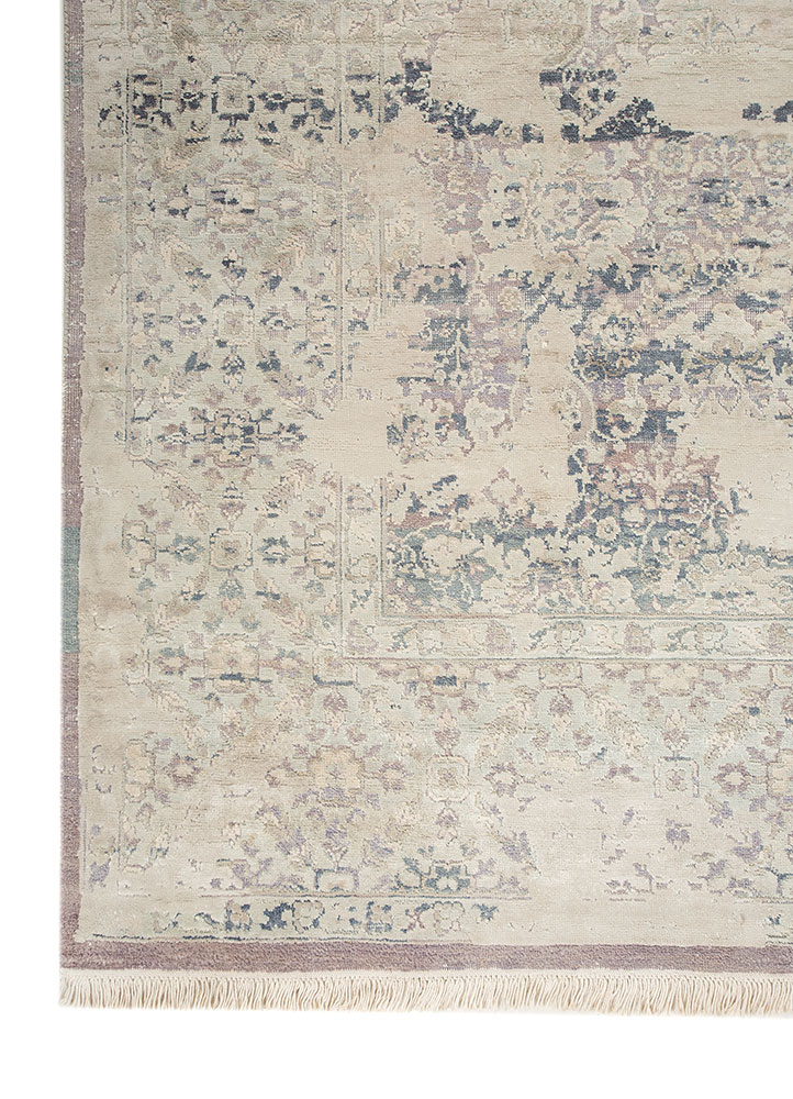 far east blue wool and silk Hand Knotted Rug - Corner