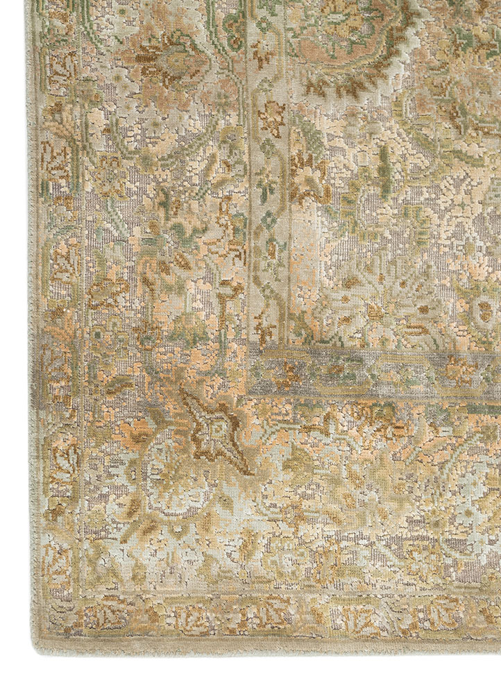 aurora blue wool and silk Hand Knotted Rug - Corner