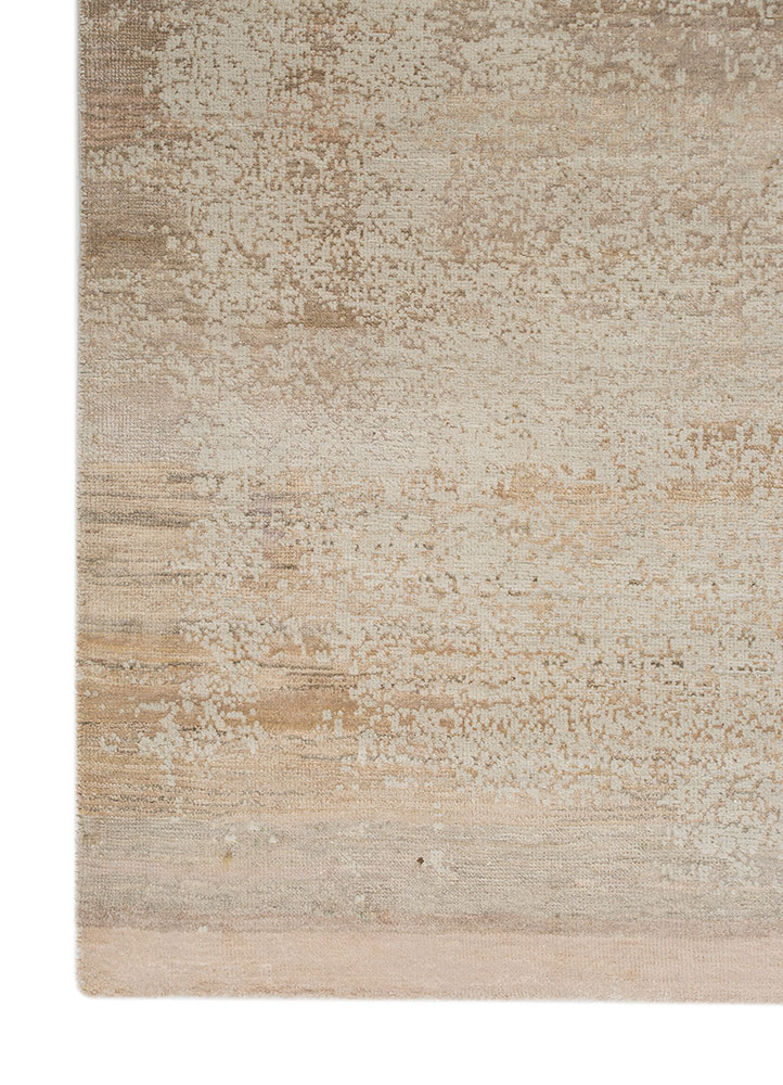 entropy beige and brown wool and silk Hand Knotted Rug - Corner