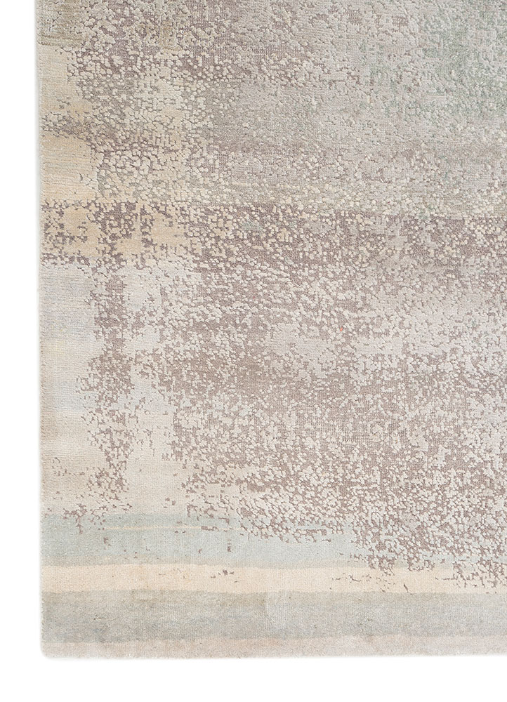 entropy blue wool and silk Hand Knotted Rug - Corner