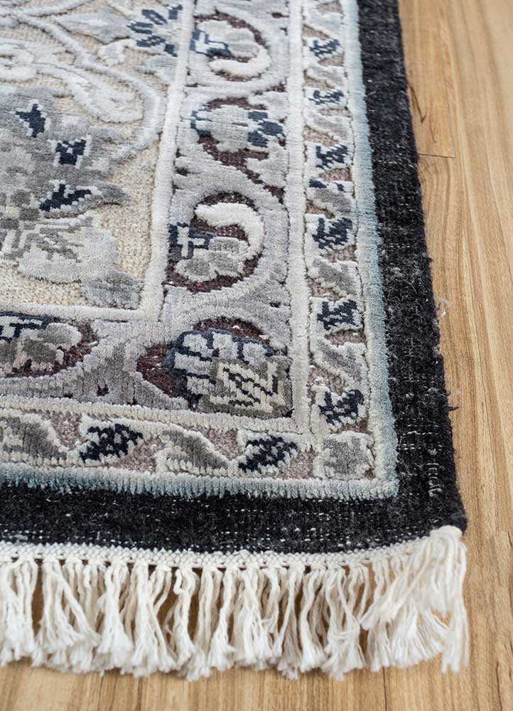 cyanna grey and black wool and silk Hand Knotted Rug - Corner cyanna grey and black wool and silk Hand Knotted Rug - Corner