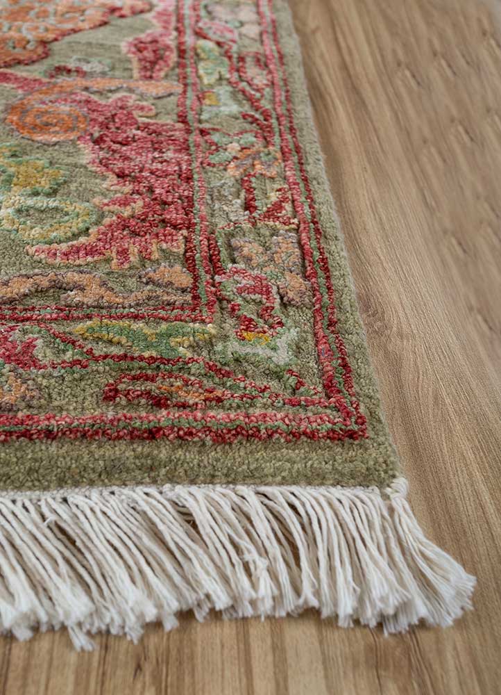 cyanna green wool and silk Hand Knotted Rug - Corner