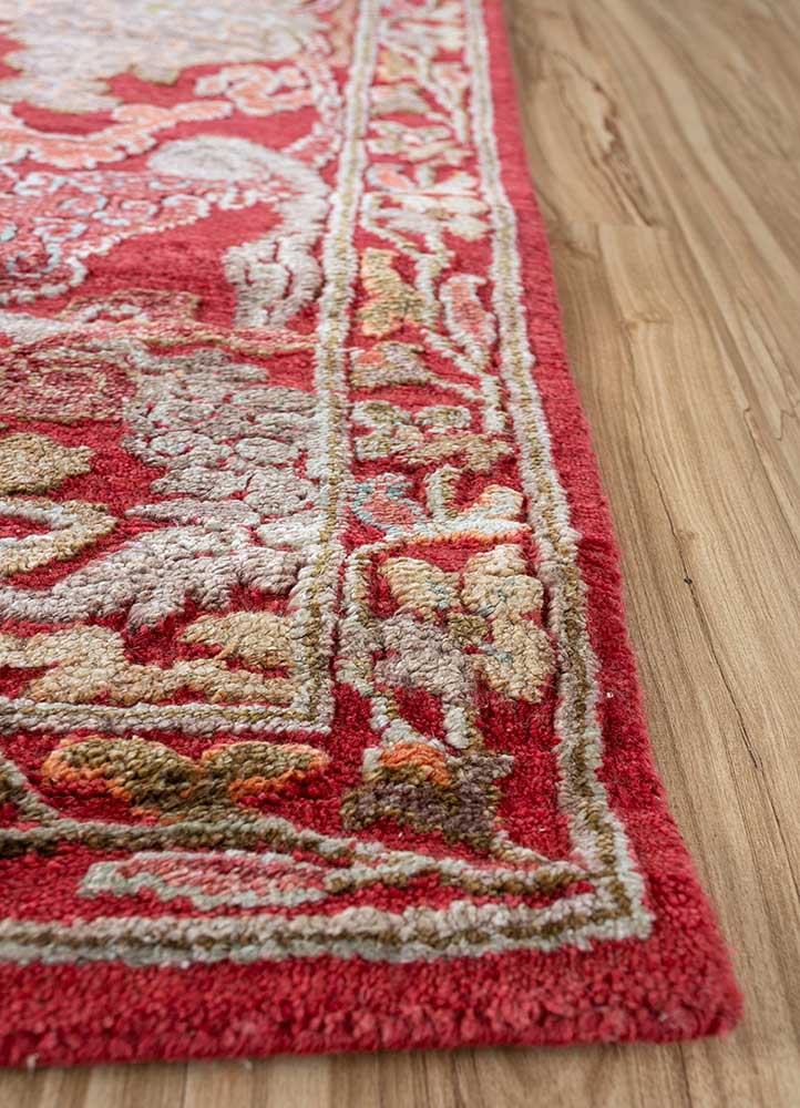 cyanna red and orange wool and silk Hand Knotted Rug - Corner