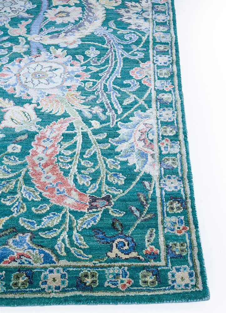 cyanna blue wool and silk Hand Knotted Rug - Corner cyanna blue wool and silk Hand Knotted Rug - Corner