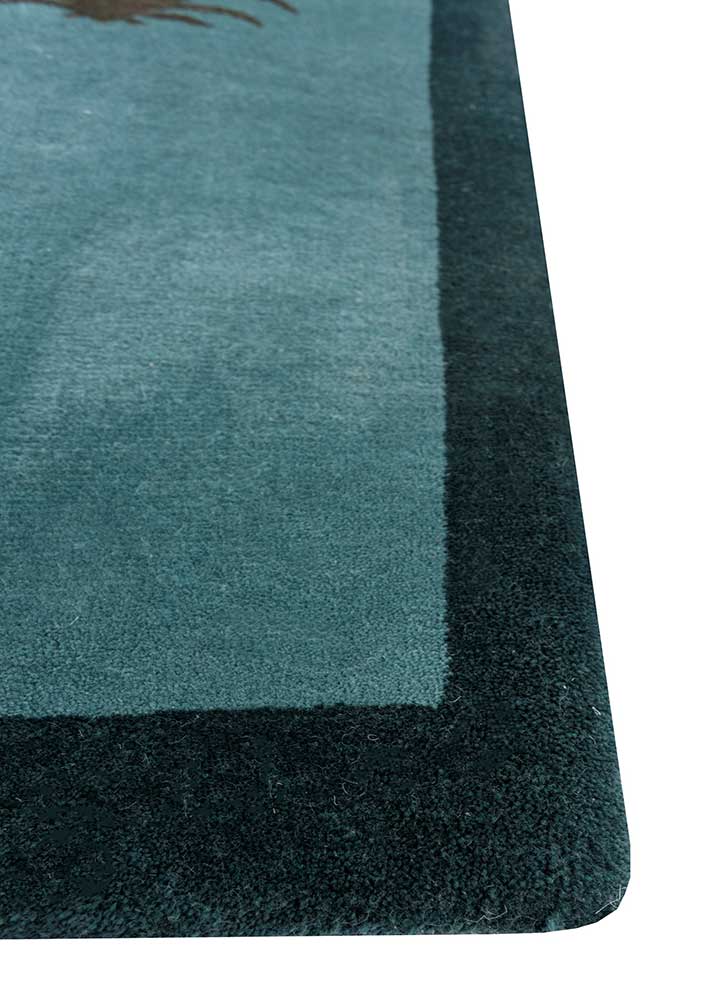 majnun blue wool and silk Hand Knotted Rug - Corner