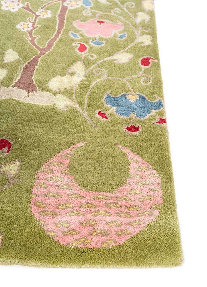 majnun green wool and silk Hand Knotted Rug - Corner